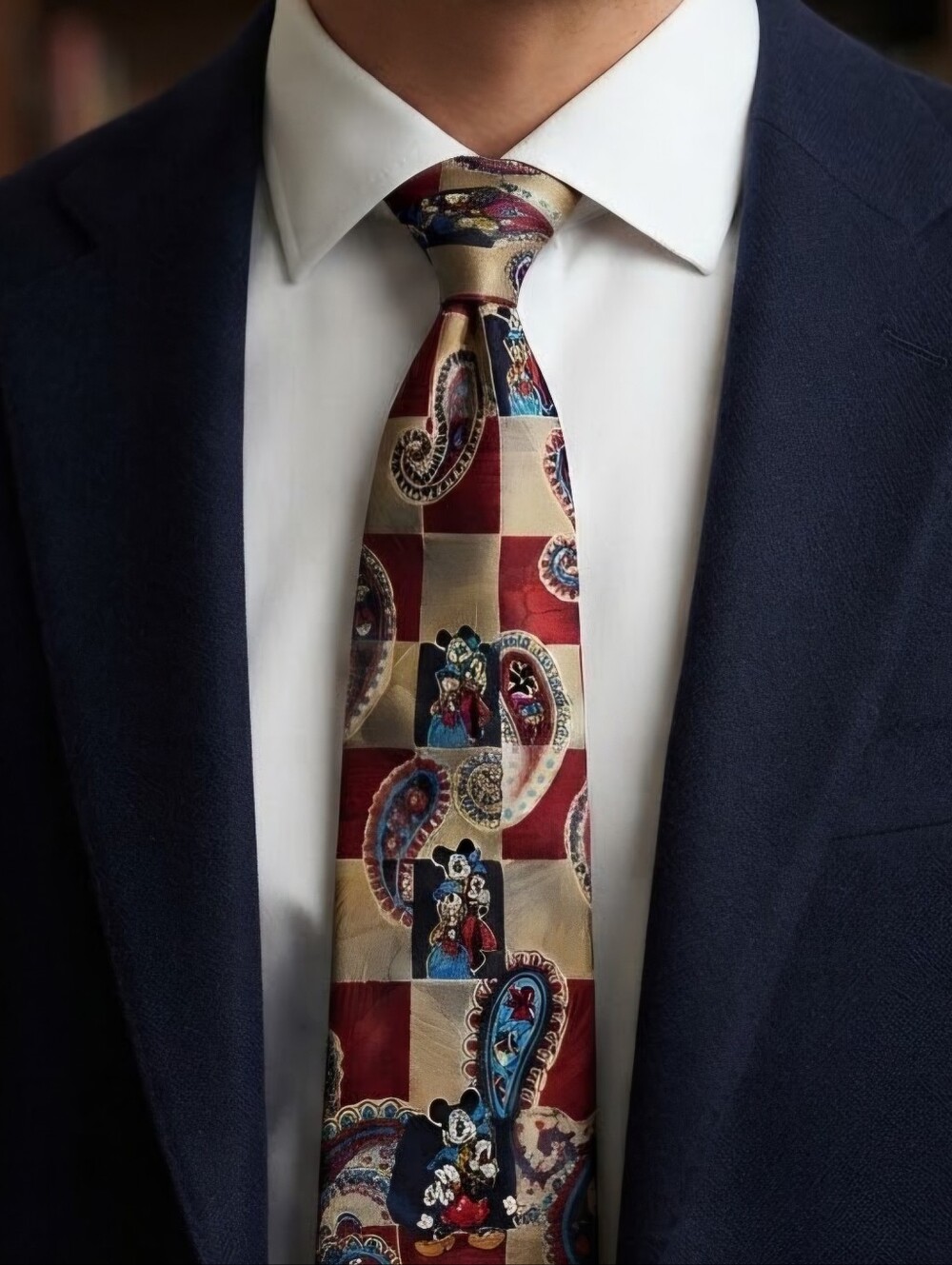 Disney Men's Paisley Mickey And Friends Tie in Red and Gold